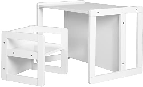 roba Kindersitzgruppe 3in1 - Weiß - Wendehocker & Kinderbank aus Holz | Multifunktionale Kindermöbel - 3 Sitzhöhen - Stabil bis 60 kg - Für Baby- & Kinderzimmer - MDF - 30x30 cm Hocker