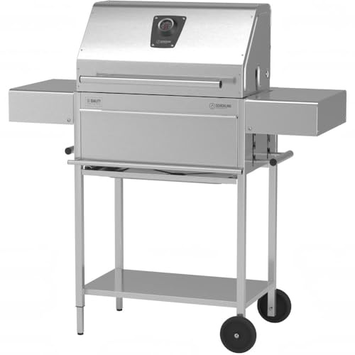 Schickling Holzkohlegrill Willy L - Classic Grillwagen aus Edelstahl mit doppelwandigem Deckel & abklappbaren Ablagen - Made in Germany: 5-Fach verstellbar, 3-teiliger Rost, Grillfläche: 55x33 cm