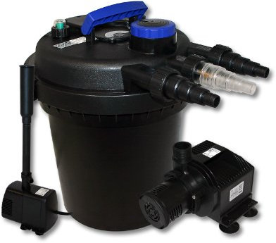 Wiltec Komplettset: CPF-180 Teichdruckfilter bis 6000 L mit 11 Watt UV-C Teichklärer, HJ-5000 ECO Teichpumpe 4000l/h 65W, HJ-943 ECO Springbrunnenpumpe 800l/h 16W