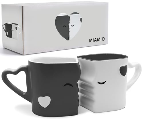 MIAMIO - Kaffeetassen/Küssende Tassen Set Geschenke für Frauen/Geschenke für Männer/Freund/Freundin Hochzeitsgeschenke für brautpaar/Weihnachten aus Keramik (Grau)