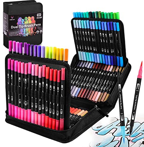 FORETOY Filzstifte Dicke und Dünne 100 Farben Fineliner, Dual Brush Pen Set | Pinselstifte Bullet Journal Stifte Marker Für Kinder Erwachsene, Fasermaler und Fineliner, Handlettering, Zeichnen, DIY