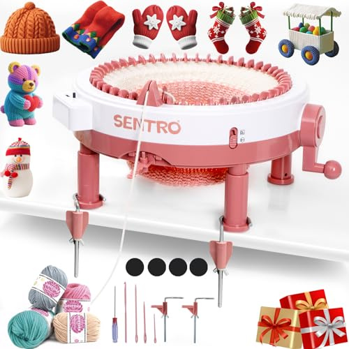 SENTRO Strickmaschine 48 Nadeln mit Klemme & Zähler, Rundstrickmaschine mit Rohr-/Panel-Modus & 4 Garn-Dichte-Einstellungen, DIY Strickset für Mützen, Schals & Decken, Einfach für Anfänger & Experten