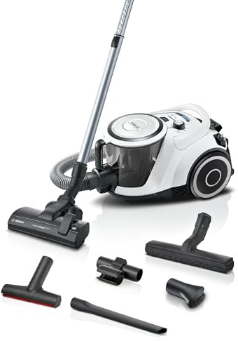 Bosch Staubsauger beutellos Serie 6 BGC41XALL, Bodenstaubsauger, Testsieger, ideal für Allergiker, Hygiene-Filter, Hartbodendüse, XXL-Polsterdüse, hohe Saugleistung, leise, 700 W, weiß