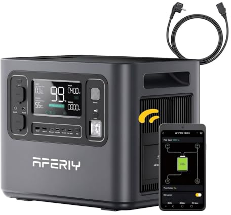 AFERIY 2400W2048Wh Tragbare Powerstation(Peak 4800W), 1,5Std Schnellladung | Solargenerator , 13 Ausgänge, <10ms USV, mit APP, BMS, Reine Sinuswelle 230V, für Camping/Wohnmobil/Garten/Notfall/Off-Grid