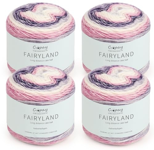 Coopay Farbverlaufsgarn, 400g (4x100g) Wolle zum Häkeln, Mehrfarbiges Gradient Häkelgarn, Schön Farbverlaufswolle Super Weich Häkelgarn, Wolle zum Stricken Elegante Pullover Hüte, Schal - Lila