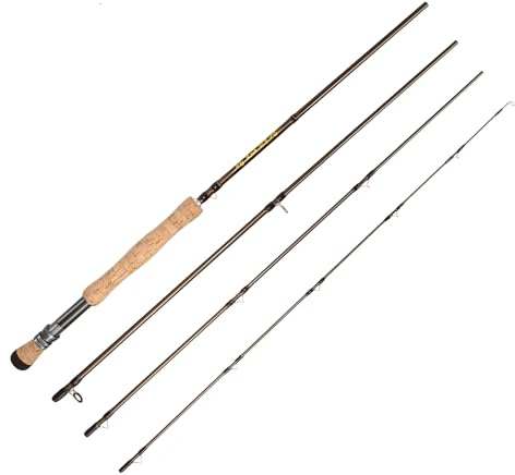 Fliegenfischrute, Kohlefaser, 2,7 m bis 3 m, 5/6 W bis 7/8 W, 4 Abschnitte, leicht, mittelschnelle Aktion, Korkgriff, hartverchromte Führungen, Süßwasserbarsch, Forellenangeln