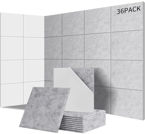 Sonuvia 36 Stück Akustikplatten Selbstklebend Grau, Abdeckung 3.24㎡ | Schallschutz & Schalldämmung für Wände & Türe–230kg/m³,NRC 0.95,100% Polyester, Akustik Schaumstoffplatten, Quadratische