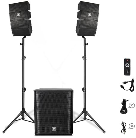 PRORECK Club 3500 15-Zoll-Subwoofer 3000 W DJ-PA-Lautsprechersystem-Kombiset mit 8 Array-Lautsprechern, Bluetooth, USB, SD-Karte, für Meetings, Reden, Kirchen, Aufführungen, DJ-Auftritte