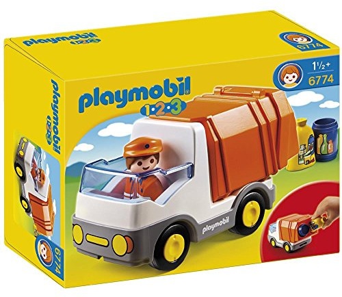 PLAYMOBIL 1.2.3 6774 Müllauto, Container zum Öffnen mit Zwei Öffnungen für Müll, ab 1,5 Jahren