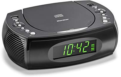 Karcher UR 1308 - Wecker mit CD-Player, Radio, Uhrenradio, Display dimmbar | Radiowecker mit Stromkabel, 2 Weckzeiten, Schlummerfunktion, Sleep Timer, USB-Ladefunktion, Batterie-Backup-Funktion