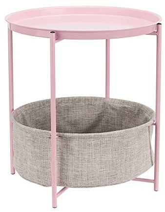 Amazon Basics Beistelltisch, Rund, mit Aufbewahrungslösung mit graumeliertem Stoff, Altrosa, 44.96 x 44.96 x 48.0 cm