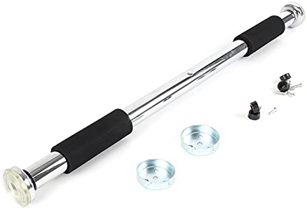Wiltec Klimmzugstange aus Stahl, max. 100 kg, verchromt für Türrahmen 62-85 cm, Reckstange mit rutschfesten Griffen, Turnstange, Türreck, Krafttraining