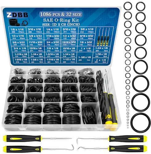 ZDBB 1086 Stück SAE O Ring Kit Standard Gummi O'ring Set mit 4 Pick & Haken für Automotive Hydraulic Faucet Sealing Repair Kit