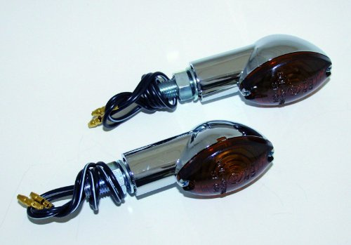 Blinker CATEYE, chrom, kurz, Glas getönt, E-gepr. | Mini-Motorrad-Blinker in ovaler Form mit 12 V/21 W Halogen, 45 × 25 mm Glasdurchmesser, 20 mm Armlänge, orange Lichtfarbe.