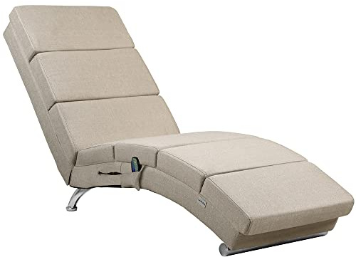 CASARIA® Relaxliege XXL mit Massage- und Heizfunktion Beige | 186x89x55cm, Ergonomisch, Stoff, Gepolstert, 180kg Belastbarkeit, inkl. Fernbedienung, Wohnzimmer, Chaiselongue, Relaxsessel