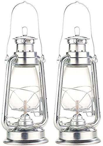Lunartec Petroleumlaterne: 2er-Set Petroleum-Sturmlaternen mit Glaskolben, verzinkt, 30 cm (Laterne Öllampe, Petroleum Lampen Sturm Laterne, Lamp)