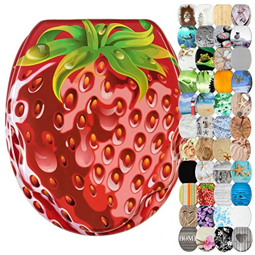 Sanilo WC Sitz mit Absenkautomatik, einfache Montage, aus Holz, Strawberry | Toilettendeckel mit Soft-Close, hochwertige Oberfläche und stabile Scharniere, inkl. Montagematerial und Videoanleitung