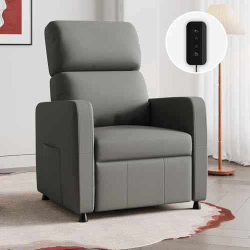 JUMMICO Relaxsessel Fernsehsessel Liegesessel mit Liegefunktion Elektrisch Verstellbarer Einzelliegesessel aus Kunstleder für Wohnzimmer Schlafzimmer Heimkino (Graugrün)