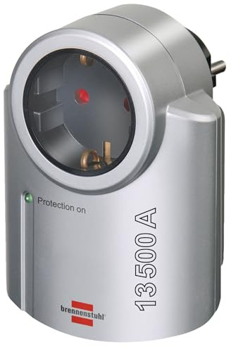 Brennenstuhl Primera-Line Steckdosenadapter mit Überspannungsschutz (Adapter als Blitzschutz für Elektrogeräte) silber,schwarz