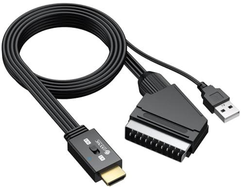 eSynic SCART Male zu HDMI Konverter SCART zu HDMI Adapter 1080P, 4:3/16:9 Umschaltbar, Composite CVBS Audio-Video Adapter, USB Stromversorgung, Kompatibel mit VCR/VHS/DVD Player