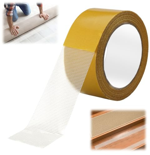 Teppichklebeband,20m x 50mm Teppichklebeband Doppelseitig Extra Stark,Hohe Haftkraft Teppich Klebeband,ohne Rückstände,Doppelseitiges Gewebe Klebeband für Verlegen von Teppich,Bodenbeläge,PVC-Belag