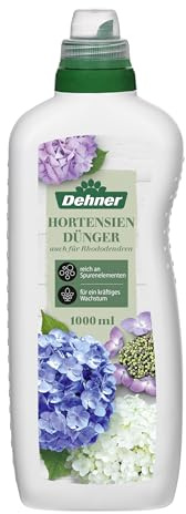 Dehner Hortensien- und Rhododendrondünger, hochwertiger Flüssigdünger, Dünger für Laubgehölze, organischer NPK-Dünger, mit Spurennährstoffen, 1 l, für ca. 150 l, bunt