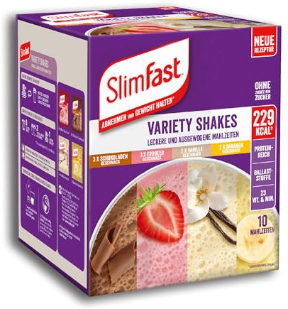 SlimFast Variety Shakes - Protein Shake Probierpaket Gemischt I Diät Shakes zum Abnehmen I 10 Portionen I Eiweiss Protein Pulver, vitaminreiche Trinkmahlzeit