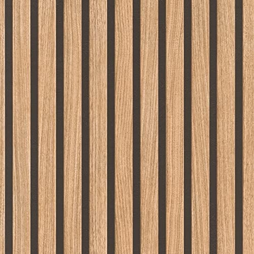 Tapete 278408 - Braune Papiertapete mit Holz-Optik, 3D -Paneele im modernen Skandi Look, Lamellenwand - 10,05m x 0,53m (LxB)
