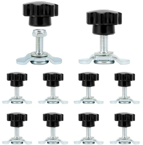 QWORK® 10 Stück Schraubfitting für Zurrschiene Airlineschiene - M8x20 500daN Endbeschlag mit Sterngriffschraube - Passend für 20mm Lochdurchmesser