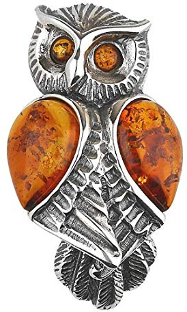 Bernstein-Brosche mit Vogelmotiv im Vintage-Stil für Damen, 925er Sterlingsilber, 37mm x 22mm, Sterlingsilber, Silber, Harz, Bernstein