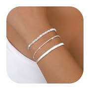 CASSIECA 3Pcs Armband Damen Silber Armbänder Silver Armband Set Verstellbare Stapelbare Kettenarmband für Damen Mädchen