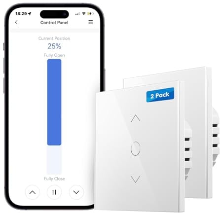 Meross WLAN Rollladenschalter, Smart Jalousienschalter, 1 % Präzisionssteuerung, Neutralleiter erforderlich, Zeitplan- & Offline-Steuerung, kompatibel mit Alexa/Google/SmartThings, 80×80 mm, 2 Stück