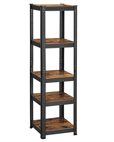 SONGMICS Standregal, Bücherregal, Lagerregal, 5 Ablagen, verstellbar, 37 x 37 x 150 cm, bis 400 kg belastbar, für Küche, Wohnzimmer, vintagebraun-schwarz GLR037B01