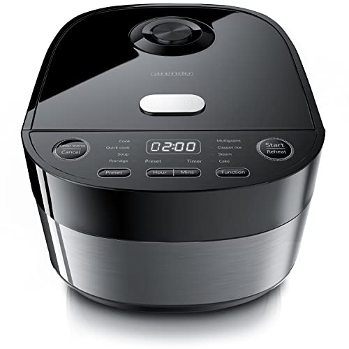 Arendo - Reiskocher Multikocher digital und Dampfgarer 4L – 3D Heizsystem – 8 Programme – Warmhaltefunktion – Timer – Antihaftbeschichtung - inkl. Dampfgareinsatz, Messbecher, Reislöffel, Schwarz