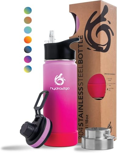hydro2go Edelstahl-Trinkflasche 530 ml, 12 Std. heiß, 24 h kalt, BPA-frei | Doppelwandige Edelstahlflasche mit 3 Verschlüssen; BPA-frei; Edelstahl-Trinkflasche 530 ml – 12 h heiß – 24 h kalt – BPA-frei