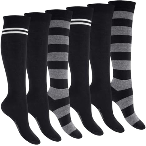 Footstar Damen Herren Kniestrümpfe geringelt (6 Paar)