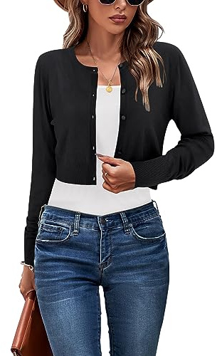 Newshows Strickjacke Damen Kurz Leicht Bolero Sommer Cardigan | langarm strickjacke,bolero mit knöpfen