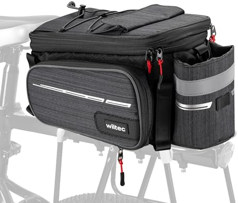Wiltec Gepäckträgertasche schwarz, Fahrradtasche Gepäckträger bis 20 l Stauraum, wasserresistente Fahrrad Tasche, Gepäcktasche leichte Handhabung