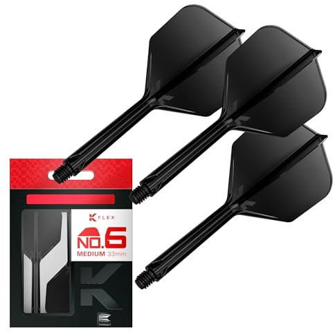 Target Darts K Flex Integrated Dart Flights and Shafts, Nr.6 Schwarz (Medium) | 3er Pack K-Flex - No6, Kflex All In One Moulded Dart Flight & Stem | Professionelles Dart Zubehör