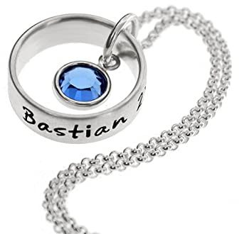 Timbalino Geburtsteinkette aus Silber, Taufkette, Taufring, Geburtsring, Monatssteinkette