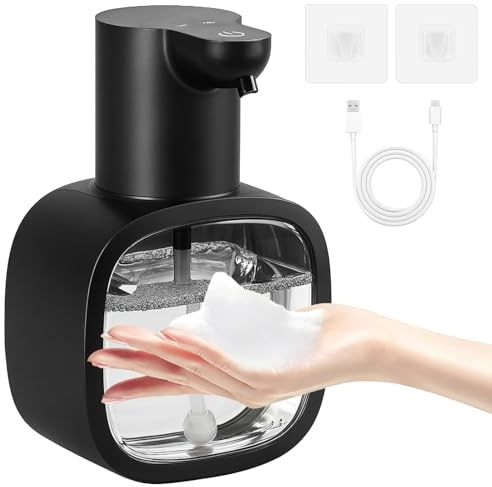 Druuzyl Seifenspender Automatisch 500ml Wandbefestigung Elektrischer Seifenspender mit Sensor USB Wiederaufladbar Schaumseifenspender Schwarz für Küche Badezimmer IPX5 Wasserdicht