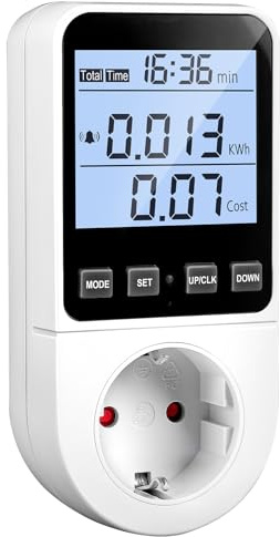 Stromzähler für Steckdose 8 Modi, Strommessgerät Energiekostenmessgerät Stromverbrauchsmesser Watt Messgerät Kwh Zähler mit Nutzungszeit, Leistungsmesser mit Hintergrundbeleuchtung