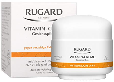 RUGARD Vitamin-Creme: Anti-Aging Gesichtspflege gegen vorzeitige Hautalterung, mit Vitamin A, B6, E und Kollagen für Feuchtigkeit, 100ml