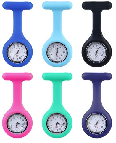 6 Stück Krankenschwester Uhren mit Clip: Krankenschwester Uhr Dehnbare Silikon Hülle, Schwesternuhr Taschenuhr Ansteckuhr Analog Quarzwerk Pflege zubehör für Krankenschwestern und Ärzte