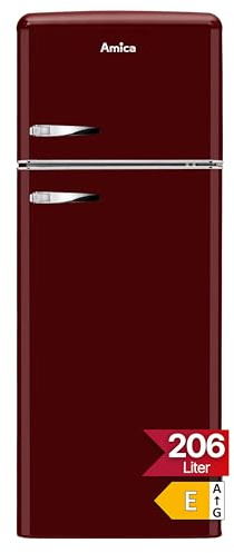 Amica KGC 15631 R Retro Kühl-/Gefrierkombination / Wine Red (Weinrot) / 144cm (H) x 55cm (B) x 62cm (T) / Retro-Design / Kühlschrank mit Gefrierfach
