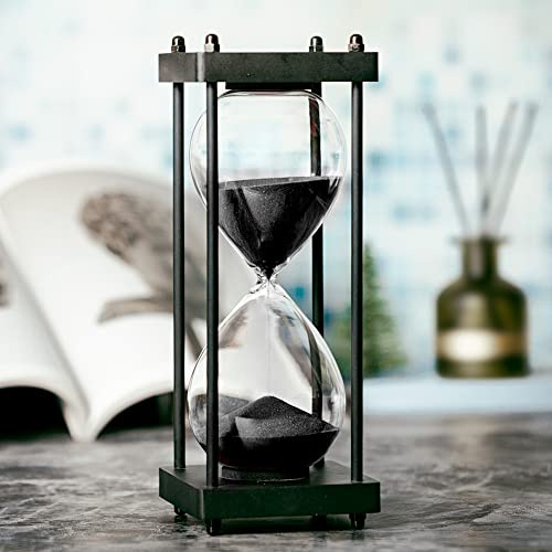 Sanduhr Timer 60 Minuten, Schwarzer Holzrahmen Dekorative Sanduhr (Schwarzer Sand, Große Größe)