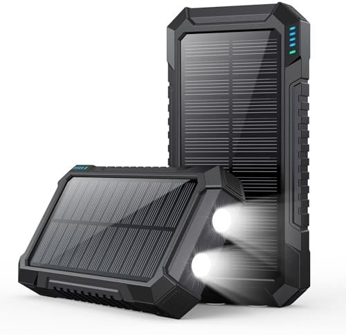 Solar Powerbank 26800mAh, PD 15W Power Bank mit USB C Tragbares Solarladegerät, Externer Akku 2 Ultrahelle Taschenlampe und 3 Ausgängen, Akku Pack für Smartphones, Tablets, Outdoor Camping und mehr