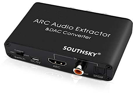 SOUTHSKY 192KHz DAC Wandler, Digital zu Analog L/R Cinch Adapter, HDMI ARC Audio Extraktor zu SPDIF,Koaxial,3,5mm,L/R, CEC Lautstärke Einstellbar