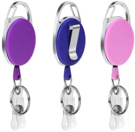 Vicloon Ausweisjojo, 3 Stück Einziehbarer Ausweishalter | 3 Farbe Schlüssel JoJo mit Schlüsselring 2 in 1 für ID Badge Holder, Kartenhalter, Schlüsselkarten