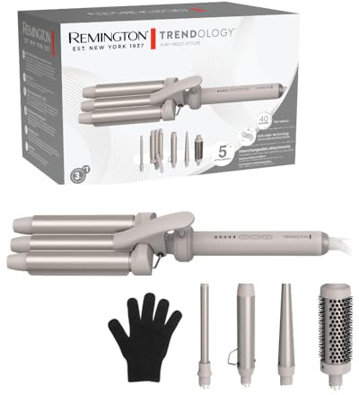 Remington Lockenstab 5in1 [Welleneisen, Rundbürste 38mm, 3 Lockenaufsätze 13-33mm] Trendology (LED display 130°C - 210°C, Beach Waves, Spirallocken & Natürliche Locken für alle Haartypen) CI41MS5